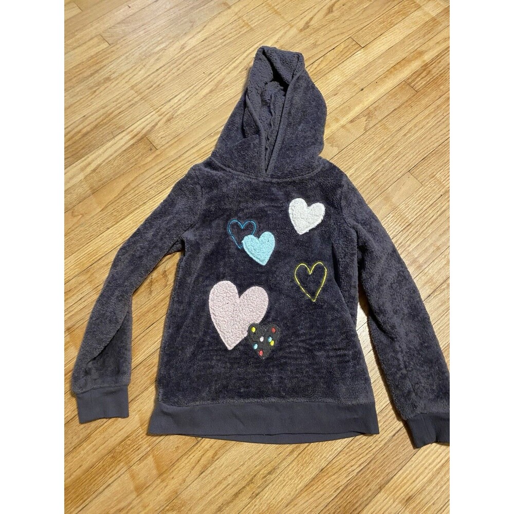 Kids Girls Jumping Beans Gray Fleece Hooded Sweater Hearts Size 6